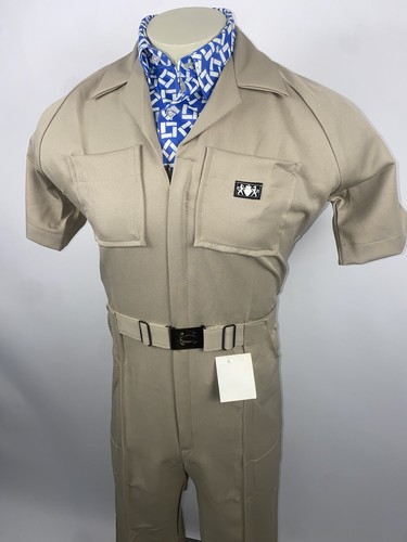 NEW Mens Jumpsuit One Piece Leisure suit Polyester Small Short Tan Vtg 60s 70s - Picture 5 of 19