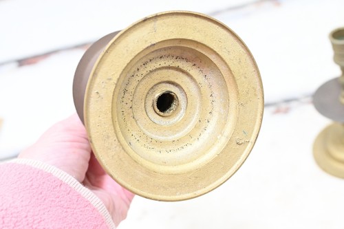 Pair of Vintage Brass Chamber Candlestick Holders Beautiful Turned Design Candle - Picture 8 of 8