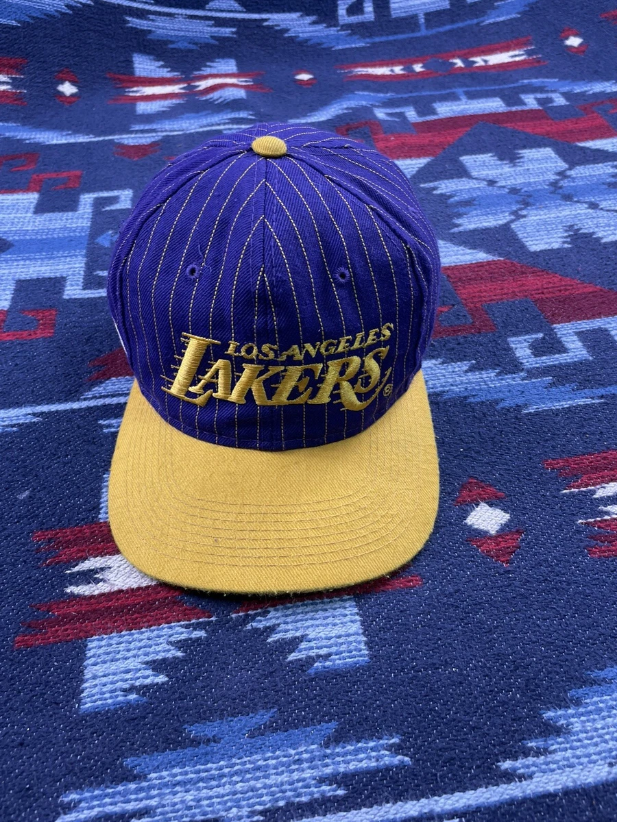 Vintage LA Lakers Sports Specialties Pinstripe Script Wool SnapBack Hat 90s Heat