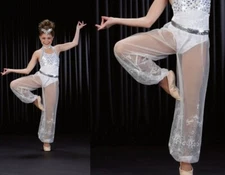 Stand Out HAREM PANTS ONLY Child X-Small Dance Costume White Hologram Sequin