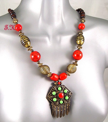 Étnico Ossie Brillante Tribal Retro Kuchi Africano Esmalte Grueso Collar de - Picture 24 of 33