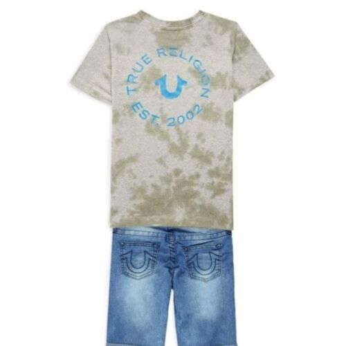 True Religion T Shirt Jean Shorts Set Boys Size 3T 2 Piece Acid Wash and Denim - Picture 2 of 15