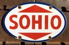 VINTAGE SOHIO GASOLINE PORCELAIN 11.75” SIGN GAS STATION PUMP PLATE SIGN