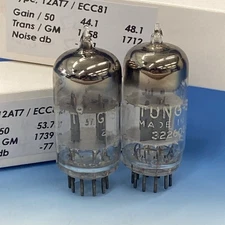 Pair Tung-Sol ECC81 Tubes, Top D Getter Maxi-Preamp II Test = Strong/NOS BN4429