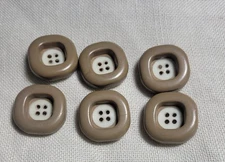 6 Square Light Brown/w Cream Middle, 4 Hole 1" Button Lot