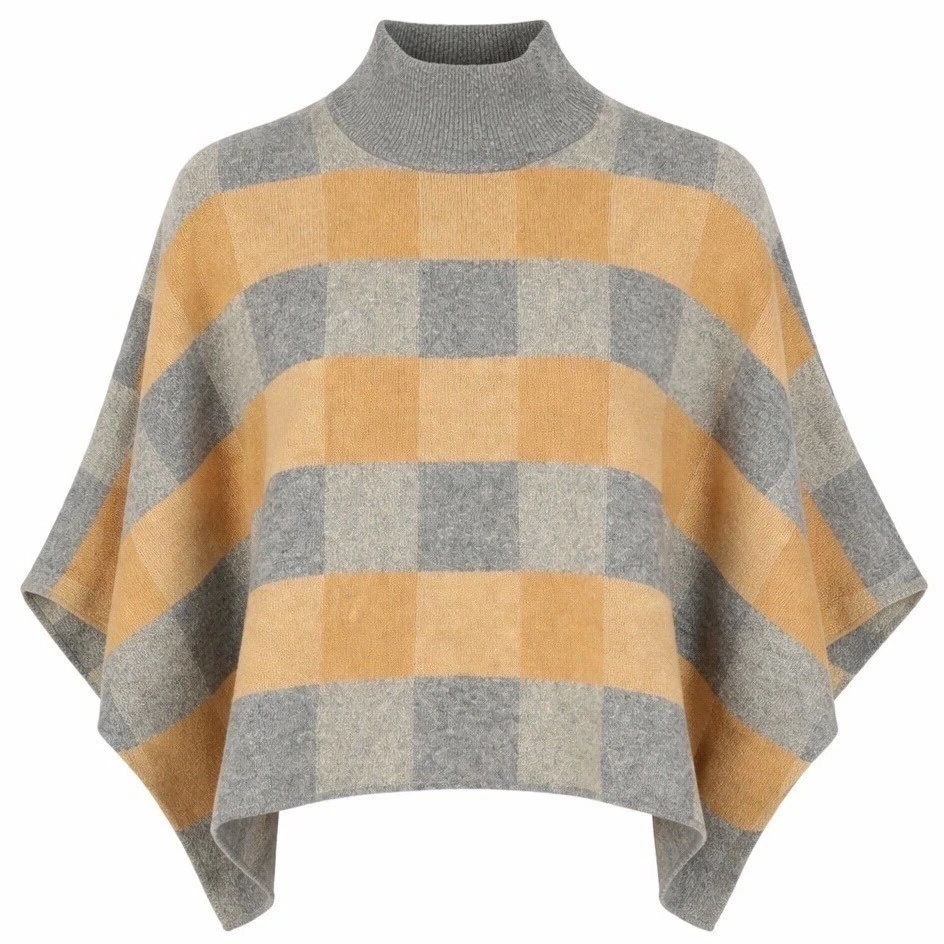 Note di Anita Italy Poncho Sweater Merino Wool Cashmere Plaid OSFA NWT