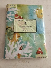 Sultan's Linens Ocean Fish & Coral Flannel Back Vinyl Tablecloth Size 52x 90 New