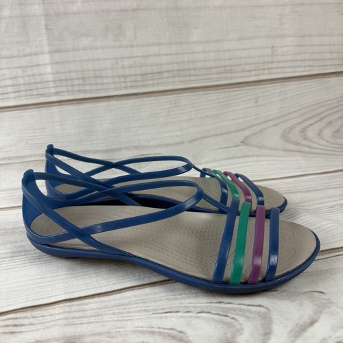 Crocs Isabella Sandals Shoes Women's 9 Jelly Strappy Slip On Comfort Flat Blue - Picture 2 of 7