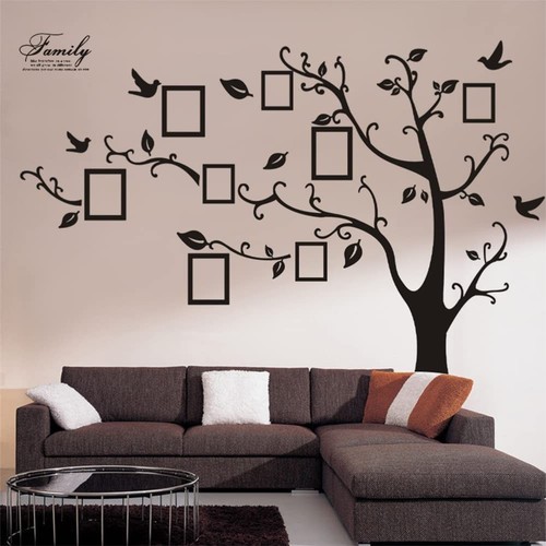 Large Family Tree Wall Deccor for Living Room, DIY Black Photo Frame Wall Dec...