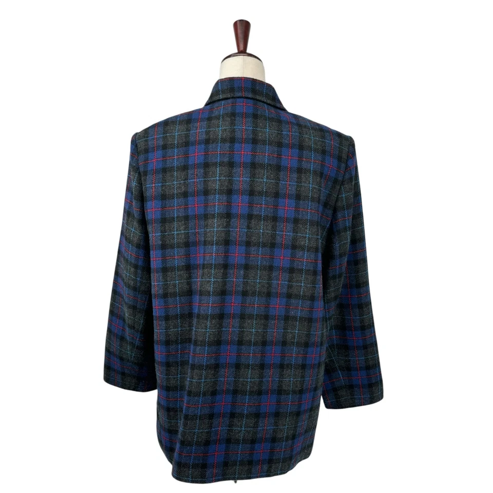 Abrigo Chaqueta De Colección Joan Leslie Mezcla de Lana Heritage Cuadros Preppy 10 Bolsillos Forrado Foto 3 de 4