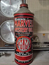 VTG MARVEL MYSTERY OIL MOTOR 16 FL OZ / 1 PINT EMPTY METAL CONE TOP CAN GAS