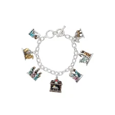 Nativity Charm Bracelet 8 Inch Christmas Manger with Enamel Madonna and Child