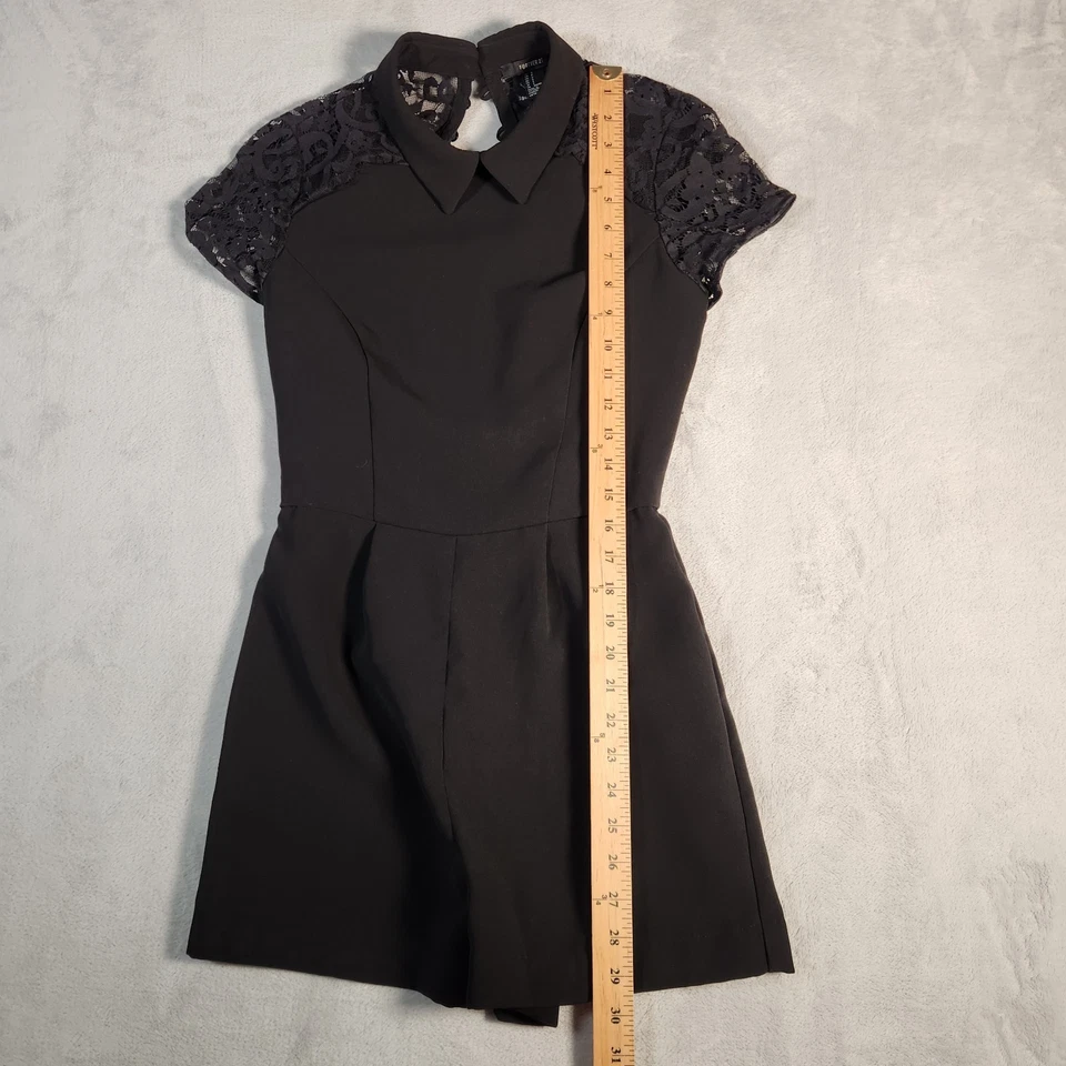 FOREVER 21 Playsuit Dress Small Black Babydoll Y2K Open Back Lace Wednesday Goth - Image 3 of 4