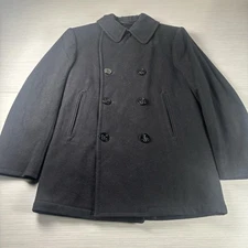 Vintage US Navy Coat Mens 36R Dark Navy Wool Peacoat Anchor Buttons USN 80s