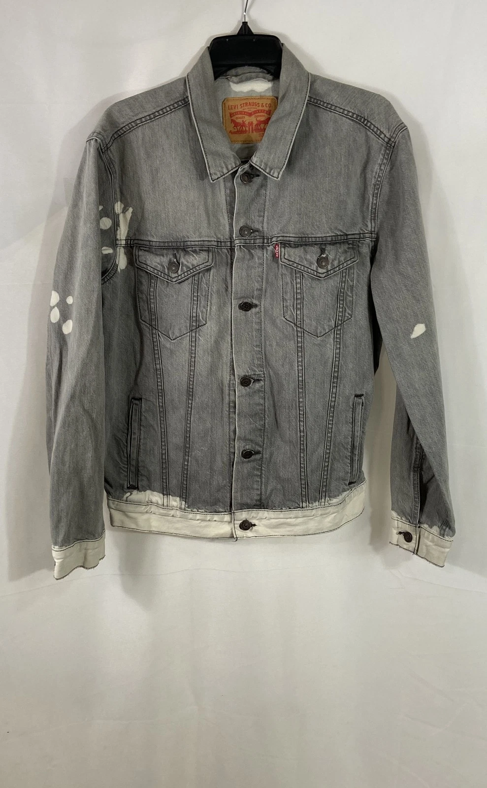 Levi's Men's Grey Trucker Denim Jacket DIY Distressed Bleach Frayed Size L image 1
