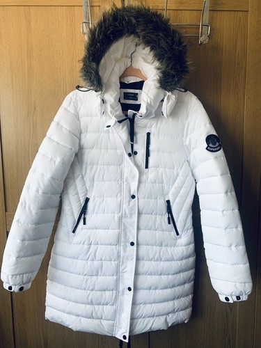Ladies coat size 12 SUPERDRY white puffer parka quilted jacket outerwear