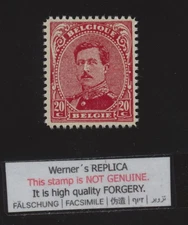 FORGERY - Werner's REPLICA of BELGIUM 1922 King Albert I 20c red error of color