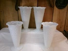 4 Vintage Anchor Hocking Milk Glass Hobnail and Bars Fluted Pedestal 9.5" Vases