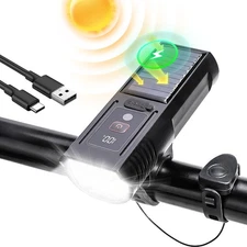 Solar Power LED Bicycle Bike Light With Horn Rechargeable Headlight Mountain Set