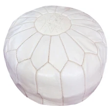 Moroccan Pouf Footstool Hassock Ottoman Poof Handmade Leather Genuine White