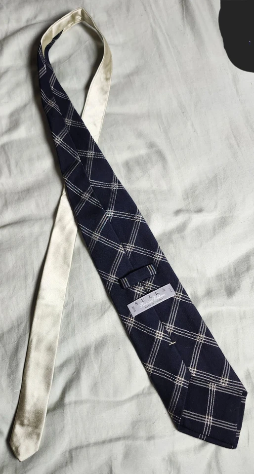 Corbata SULKA Edición Limitada Negro y Marfil Cuadros Seda Hecha en Francia Foto 2 de 4