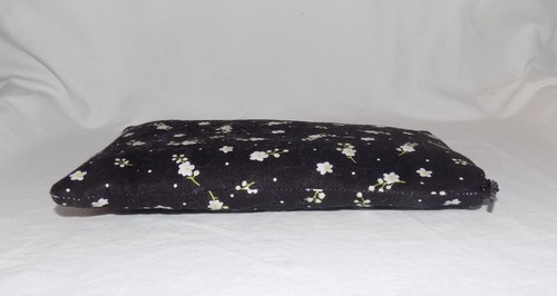 Hand-Made Black w/White-Multi Floral Print Double Pocket Glasses Case Zip Pouch - Picture 2 of 5