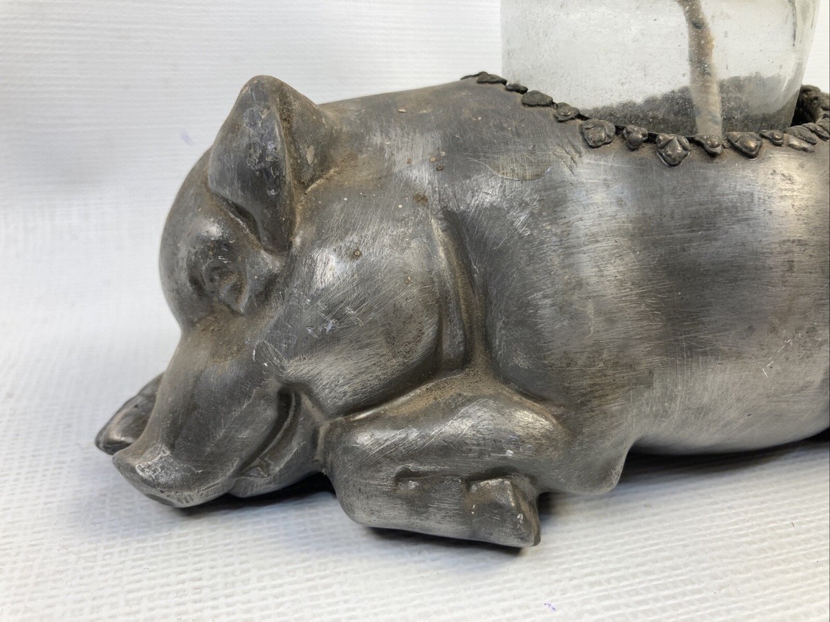 再値下げ❗️ニューイングランドのピューターのオイルランプ、未使用 Vintage Morton's Steakhouse Pewter Sleeping Pig Oil Lamp