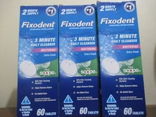3x Fixodent 3 Minute Daily Denture Cleanser Whitening Plus Scope 60 Tablets HTF