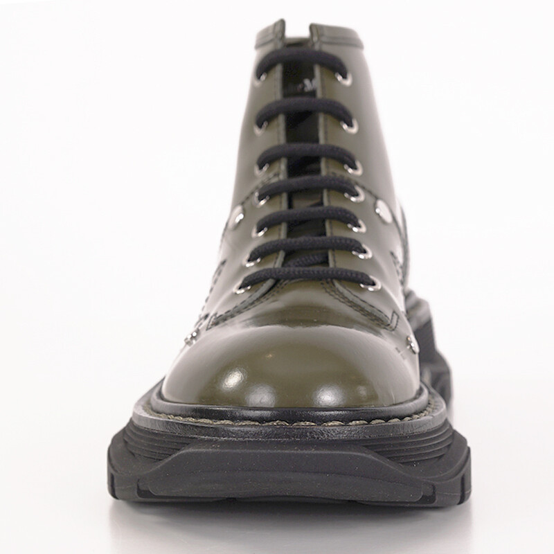 38.5 NEW $990 ALEXANDER MCQUEEN Womans Olive Lace Up Brushd