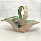 Hull USA Art Pottery Pink & Green Handled Flower Basket Centerpiece 1940s Chip👇