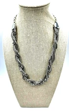 Silver Toned Chain Necklace Statement Twisted Snake Multi Strand Classic 17"