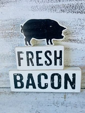 Fresh Bacon Stacking Blocks Country Farmhouse Pig Decor 3 Piece Set NEW