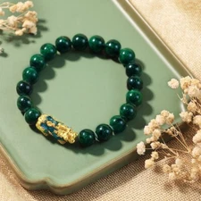 Dragon Protection Bracelet 10mm Green Jade Bracelet Pixiu Charm Bracelet