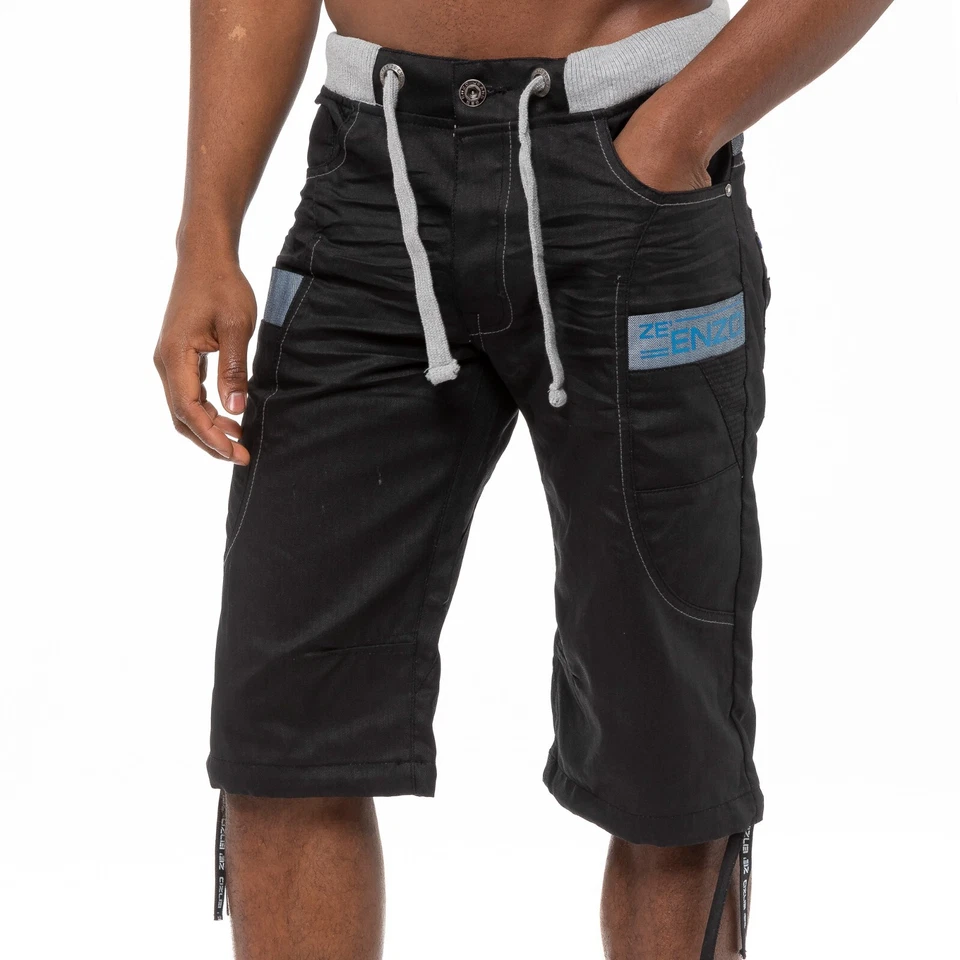 Enzo Mens Designer Shorts Casual Elasticated Ribbed Waist Denim Knee length Jean - Image 4 of 4