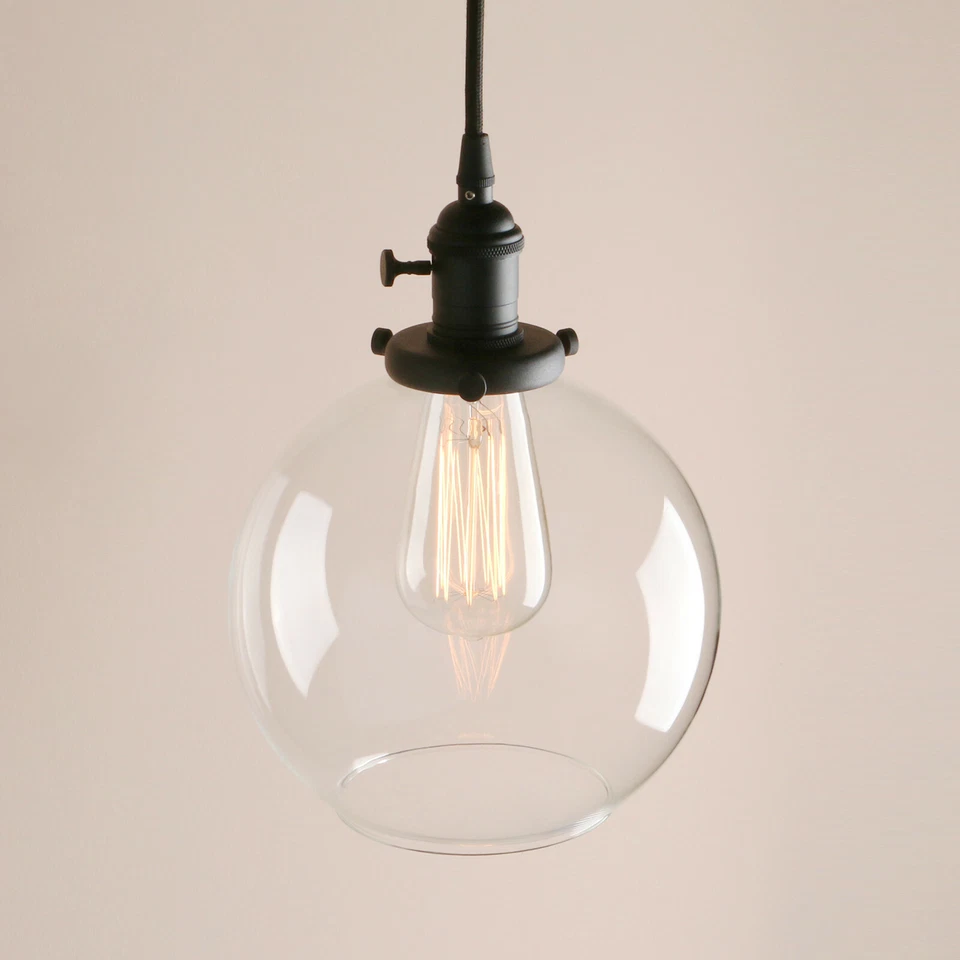 PERMO VINTAGE INDUSTRIAL BLACK CEILING PENDANT LIGHT GLOBE GLASS LAMPSHADE - Image 3 of 4