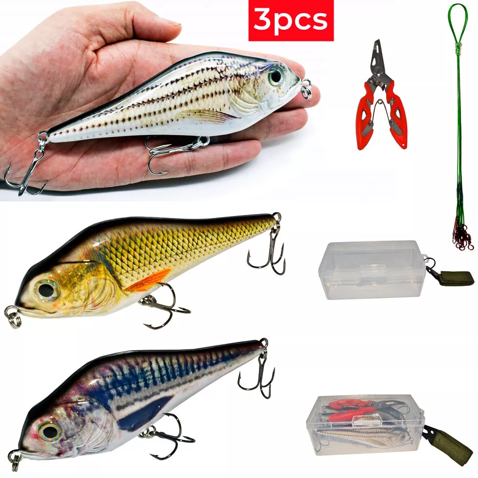 3PCS 6 Minow Fishing Lure JerkBait Swimbait Muskie Catfish Bass Baits  Crankbait