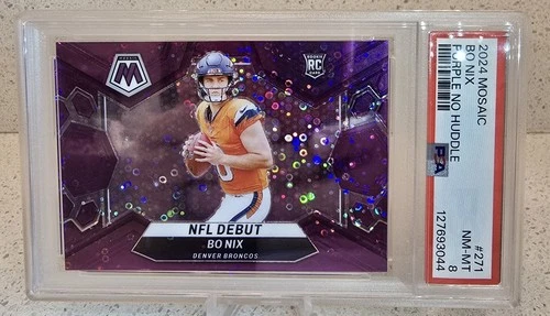 2024 Panini Mosaic - Debut Bo Nix #271 No Huddle Purple Mosaic Prizm /50 PSA 8