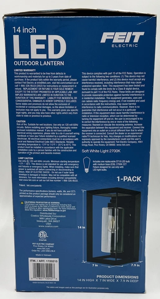 Linterna LED Coach Feit 14” modelo de luz # LAN14REC/BLK/RP artículo 1720215 con cable nueva en caja Foto 4 de 4