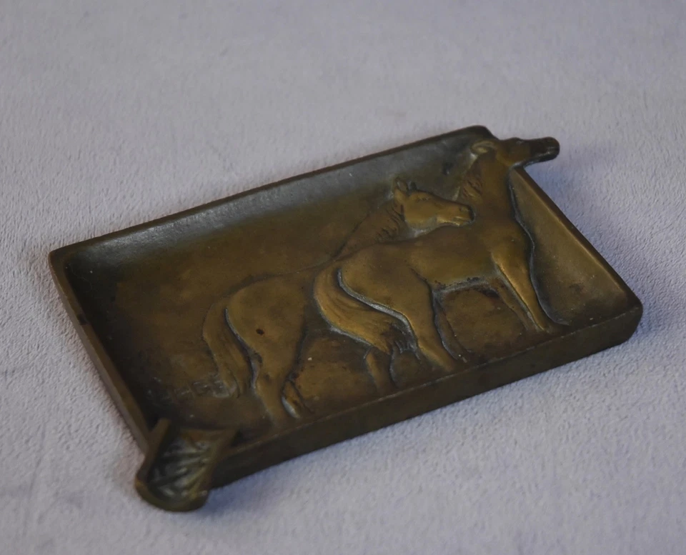CENDRIER EN BRONZE décor animalier COUPLE de CHEVAUX années 30 / Cheval Ashtray - Photo 2/4