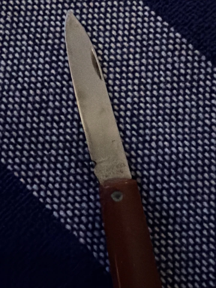 Vintage Stainless Steel Pocket Knife Wood Handle Made In Brazil - Image 2 of 3