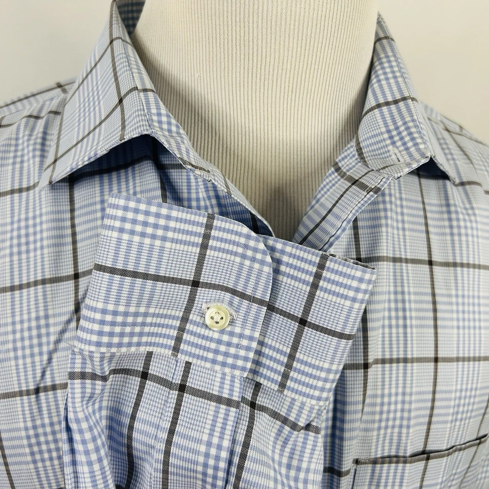 Camisa de Vestir Brooks Brothers 18 35 Ajuste Tradicional Sin Hierro Azul Marrón Glen Cuadros Foto 4 de 4