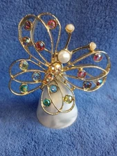 Vtg. Emmons Austrian Aurora Borealis Rhinestones Gold tone Butterfly Brooch