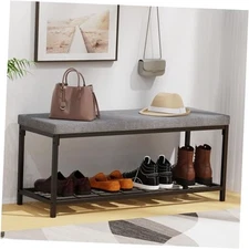 Shoe Bench, Storage Bench, Entryway Bench with Cushion, 2 Tier Shoe Rack 