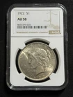 1922 Silver Peace Dollar NGC AU-58