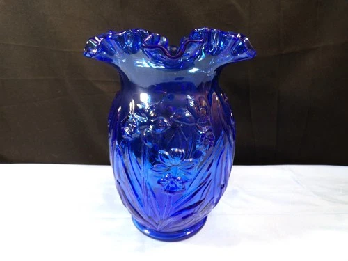 Fenton Cobalt Blue Glass Daffodil Vase 8" Tall