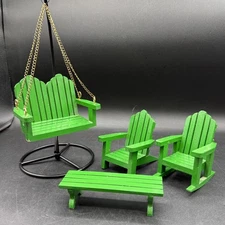 Dollhouse Miniature Wooden Porch Swing Adirondack Chairs Table 1:12 Scale Green