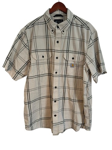 CARHARTT Loose Fit Plaid Shirt Size XL Mens Double Pocket Workwear Short Sleeve