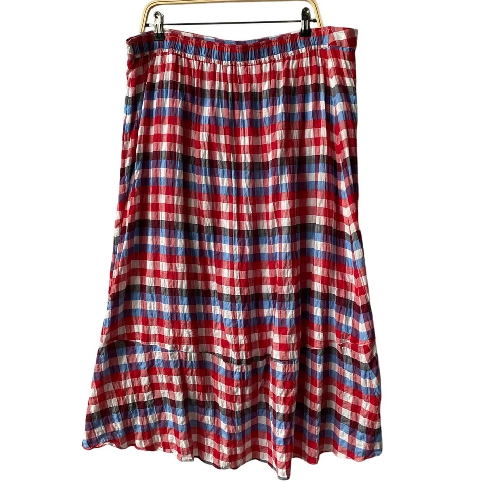 Lane Bryant Gingham Plaid Faux Wrap Skirt Women 18/20 Red White Blue Cowgirl - Image 2 of 4