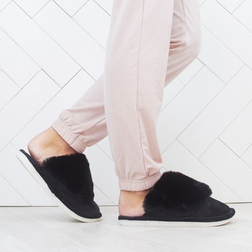Mujer Damas Lujo Piel de Oveja Sin Imitación Pantuflas Mulas Suela Rígida Antideslizante Talla - Imagen 5 de 28