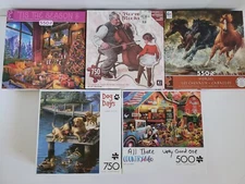 Lot of 5 Jigsaw Puzzles Ceaco Buffalo Christmas Country Animals 750 Pieces USED 